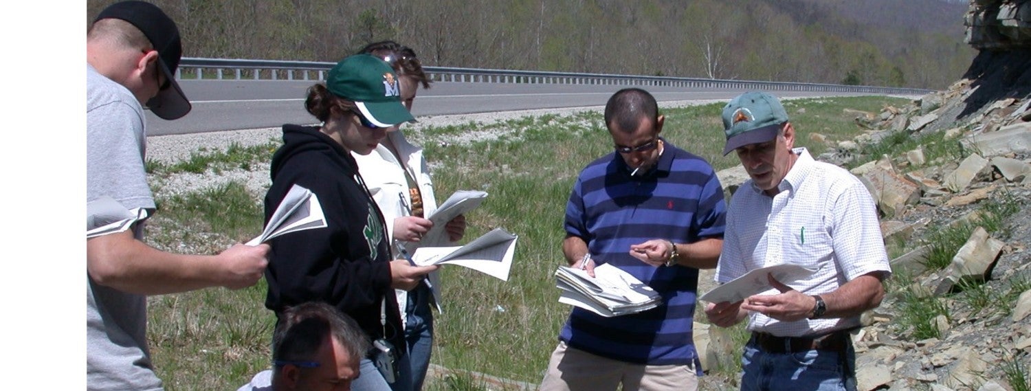 Marshall Geology students working in the field along the AA Highway in Kentucky