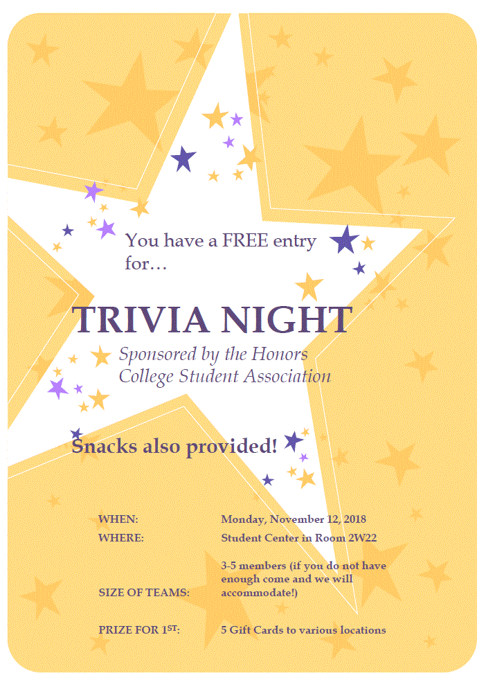 Honors College Student Association Trivia Night Fall 2018