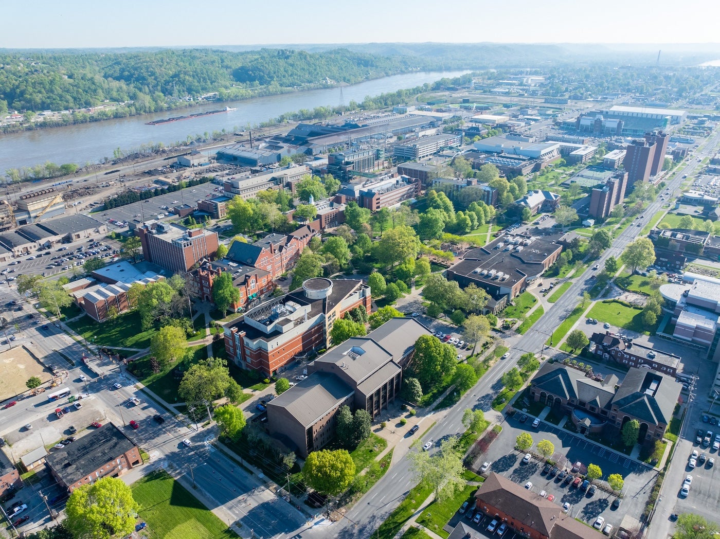 drone shot of Huntington campus