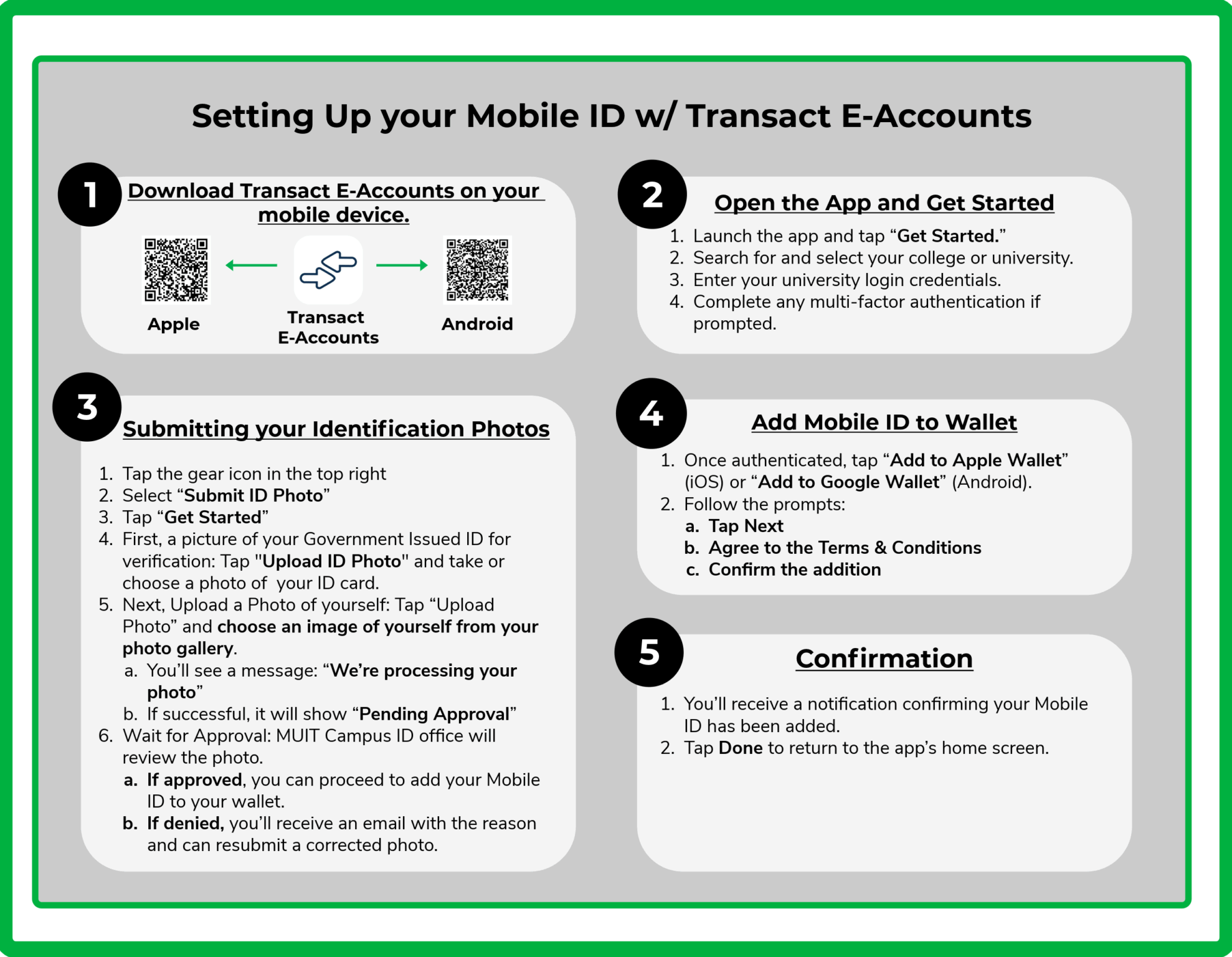 Instructions for setting up your mobile ID using Transact E accounts mobile application