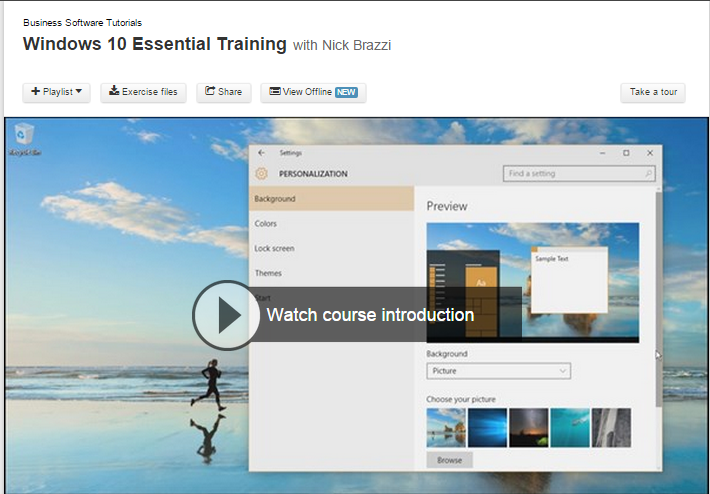 screen shot of lynda.com training for Windows 10