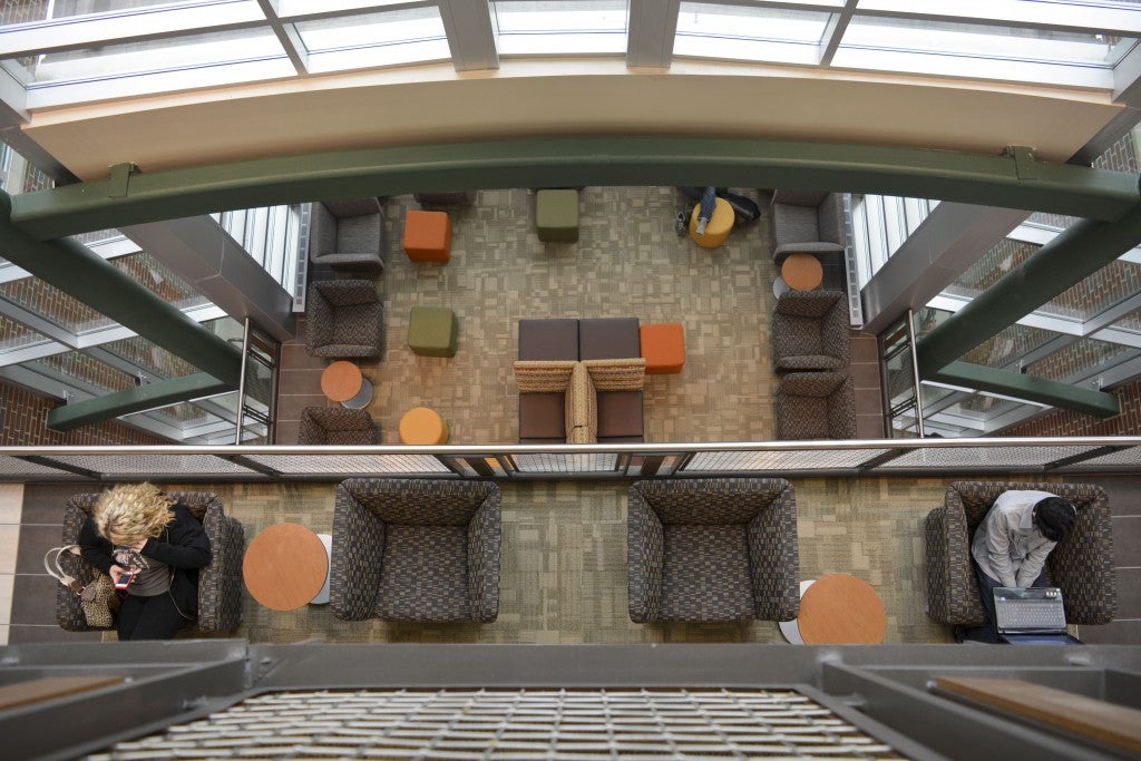 The atrium in the Engineering Complex lets natural light in, reducing energy costs.