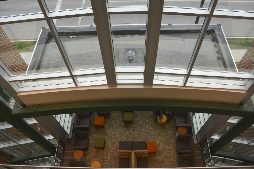 The atrium in the Engineering Complex lets natural light in, reducing energy costs.