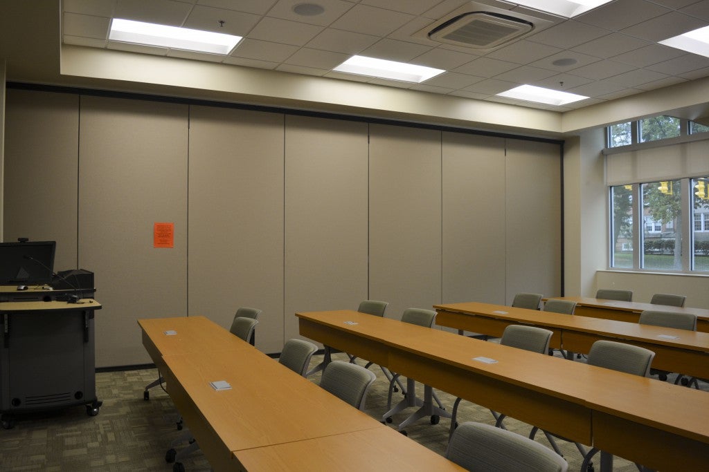 Classrooms in the Arthur Weisberg Family Applied Engineering Complex have light sensors that turn off or on when there is movement in the room, and dim or brighten based on the amount of light coming in through the windows.