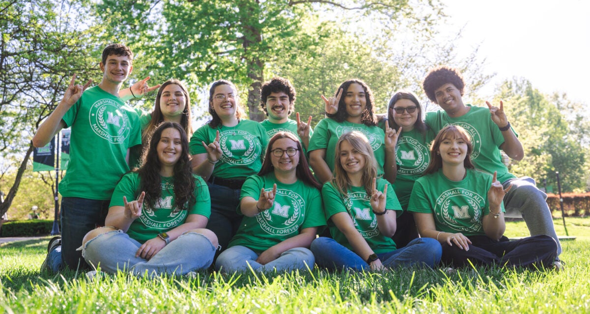 Marshall For All students gather together for a group photo on Marshall University's Huntington campus