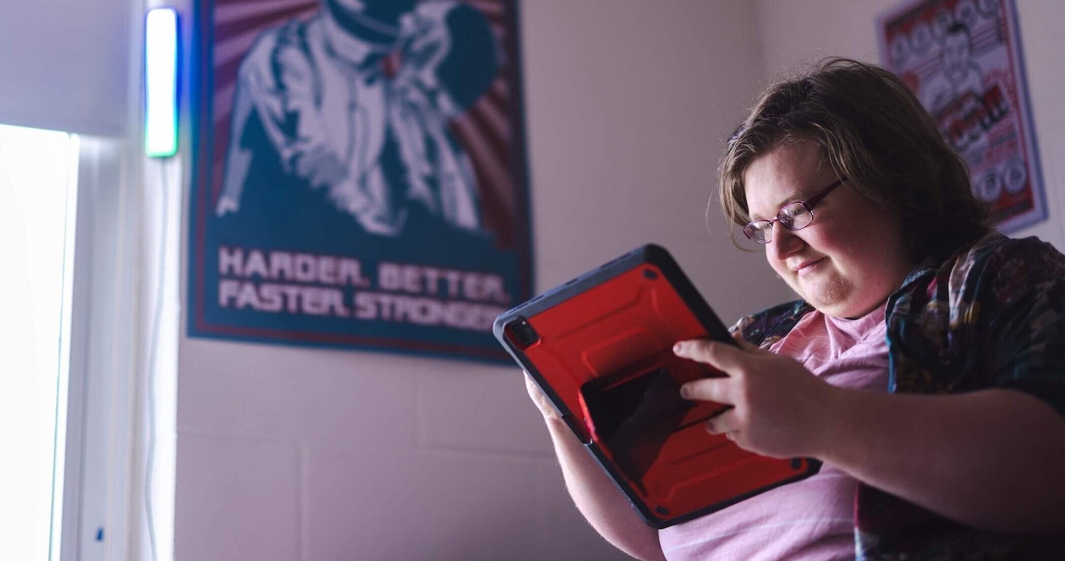 student working on an iPad