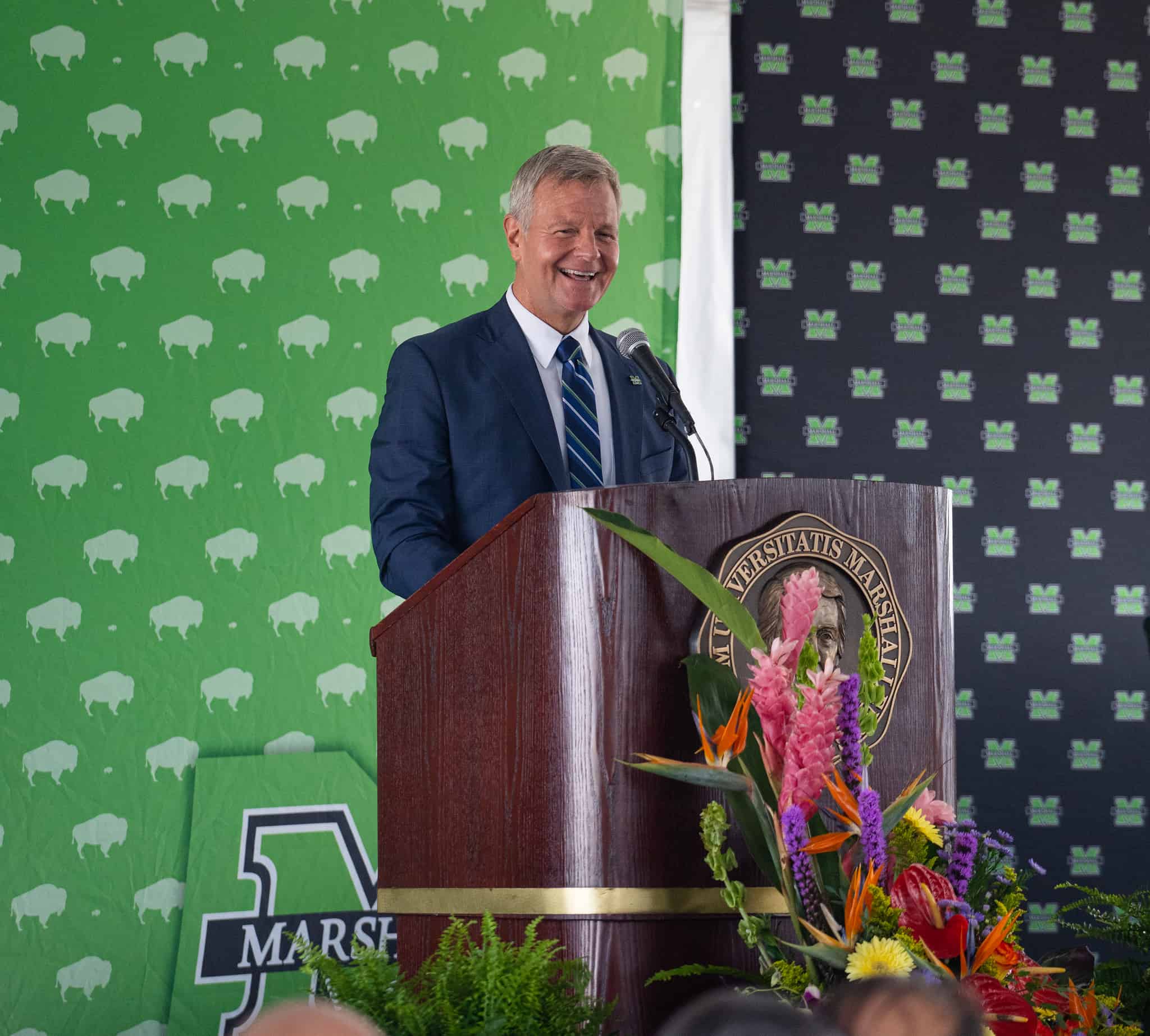 Chief Aviation Officer Bill Noe speaks at an open house