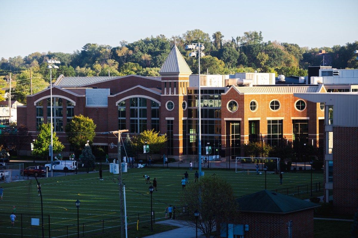 Image of the rec building from above the rec field