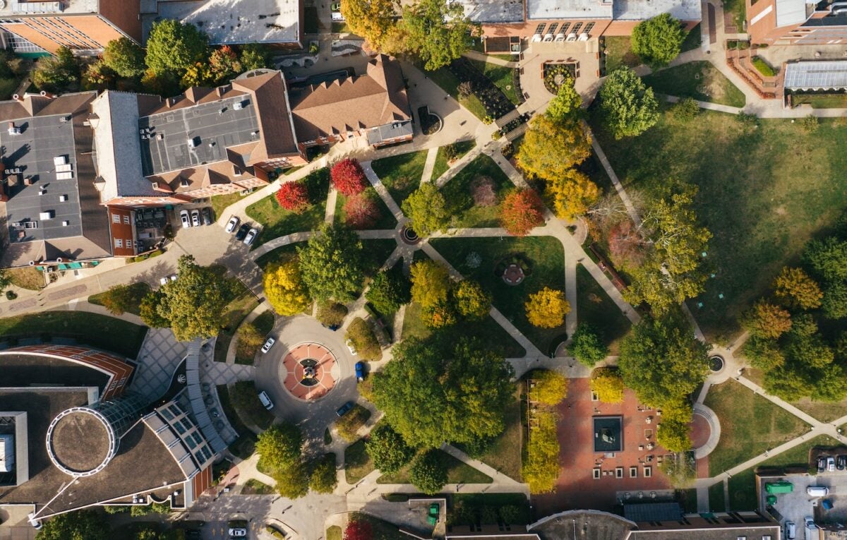 drone shot of Marshall's Huntington campus