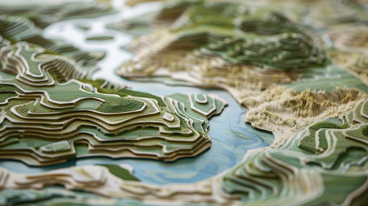 A topographic map showcasing geographical features, designed for educational and environmental concept