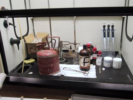 Photo of mess left in fume hood