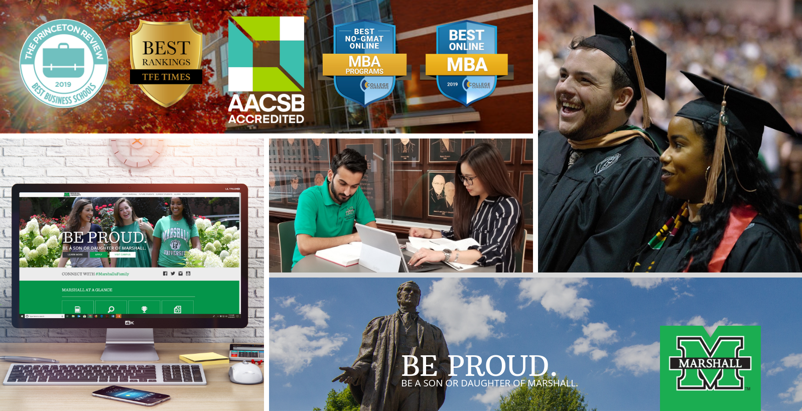 collage of awards and various images of marshall university lewis college of business