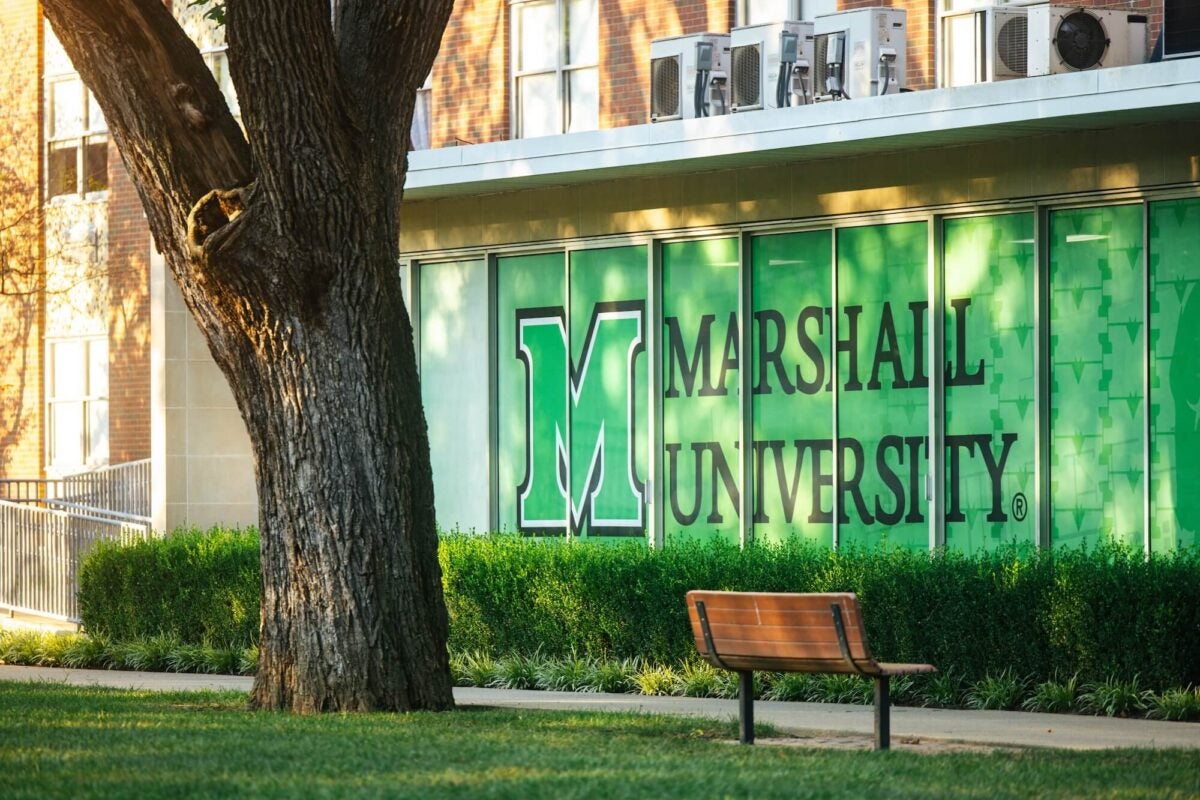 photo of Marshall University sign on building