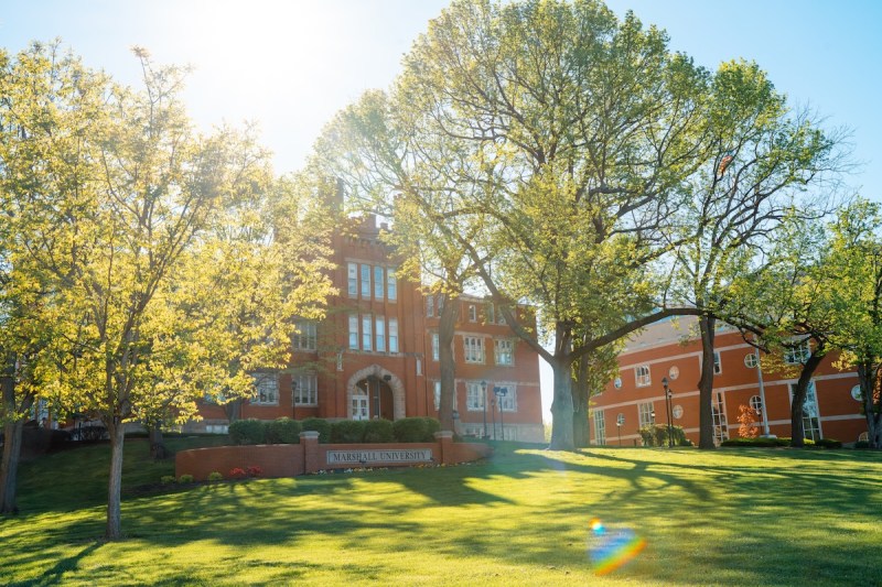 exterior shot of Old Main in the spring