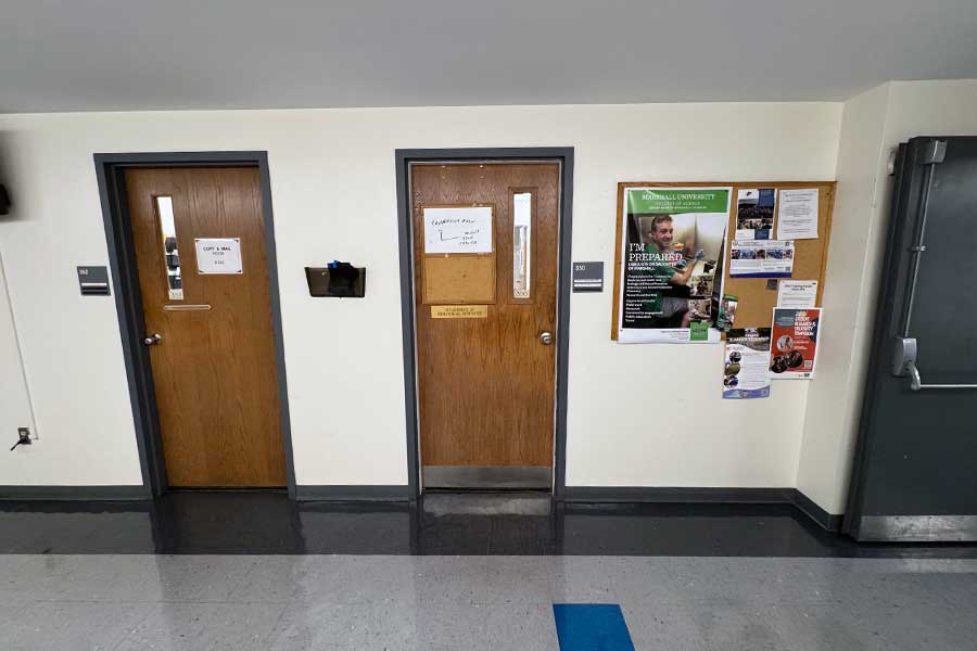 Office door for the Department of Biological Sciences found in room 350 on the east end of the 3rd floor of the Science Building