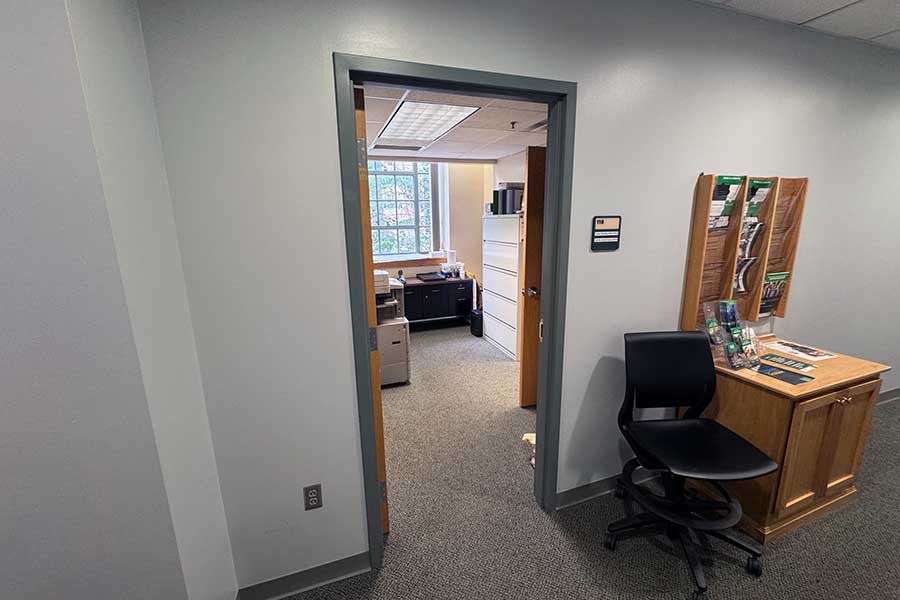 Office door for the Department of Natural Resources and Environmental Sciences found in room 116 on the east end of the 1st floor of Morrow Library