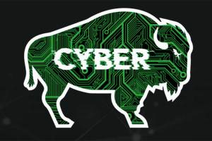 Marshall University Cyber mark featuring glitched white 