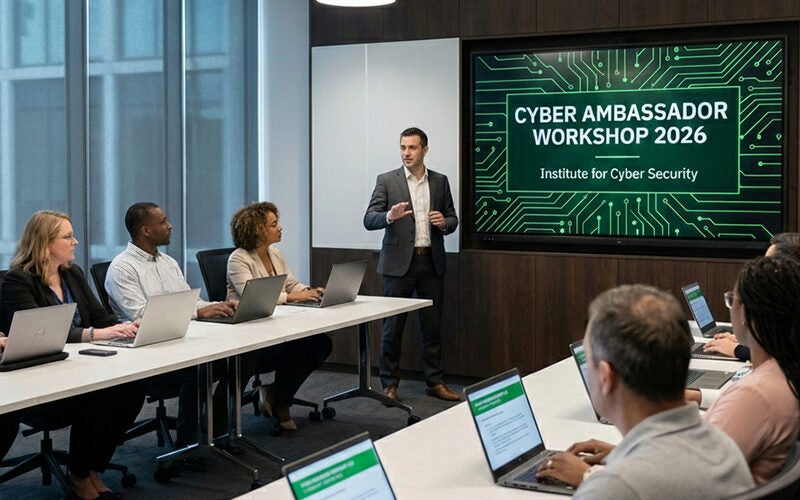 An instructor presents to a group during a cyber ambassador workshop