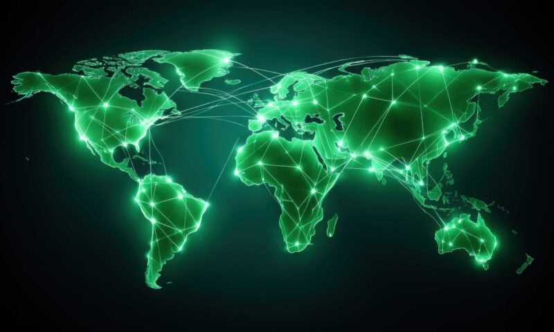 Graphic of green, glowing world map