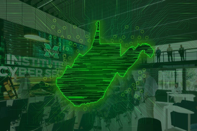 Graphic of a green, digital outline of the state of West Virginia