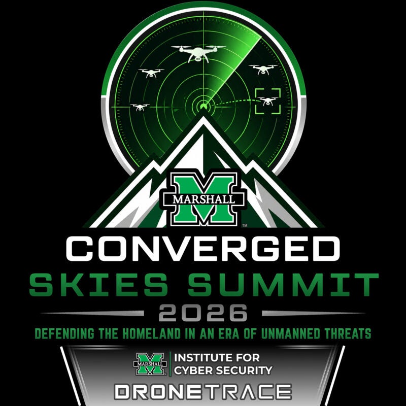 Converged Skies Summit 2026 graphic- Includes a Marshall University Logo, the summit theme 