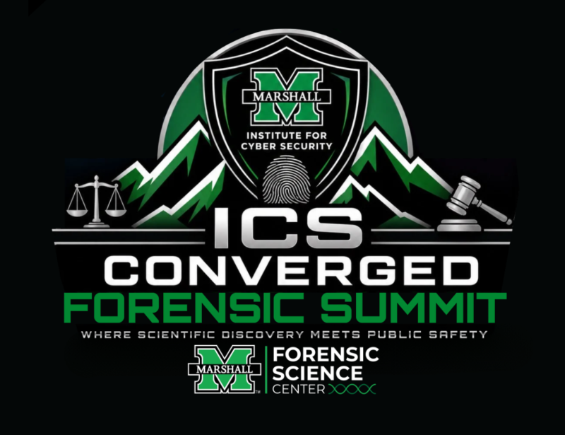 Graphic for the Converged Forensics Summit: Stronger Cases Through Shared Science Green and White text and design on a black background