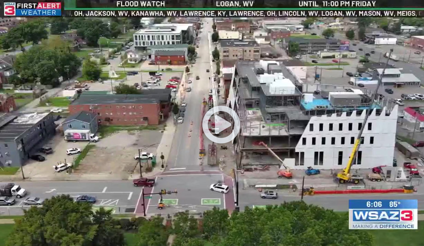 WSAZ Story image of the Marshall University Institute for Cyber Security construction site.