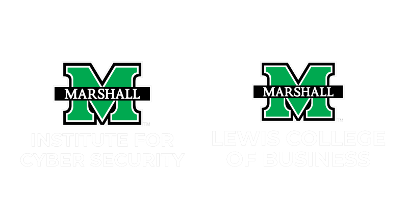 Marshall University logos for the Institute for Cyber Security and the Lewis College of Business