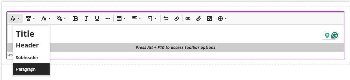 header format--title, header, subheader, paragraph