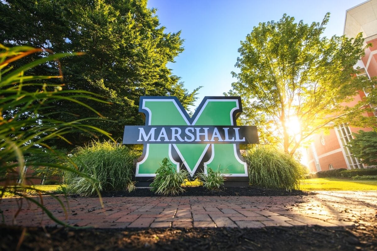 block M Marshall logo on campus