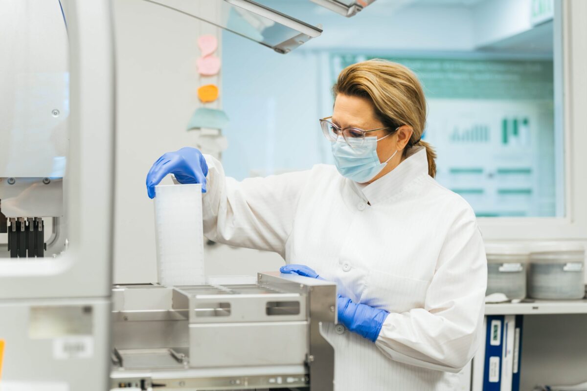 female at forensic science center