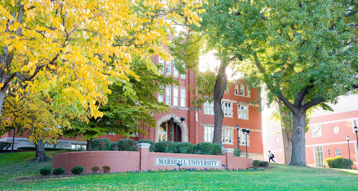 Marshall University's Old Main in the spring