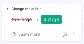 Screenshot of a Grammarly suggestion that shows the 'Learn more' link.