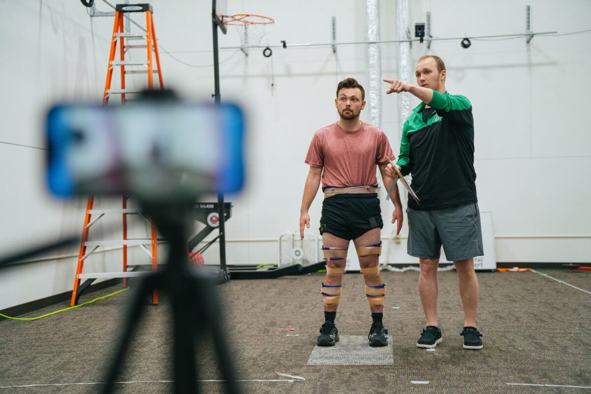 two students in a biomechanics lab
