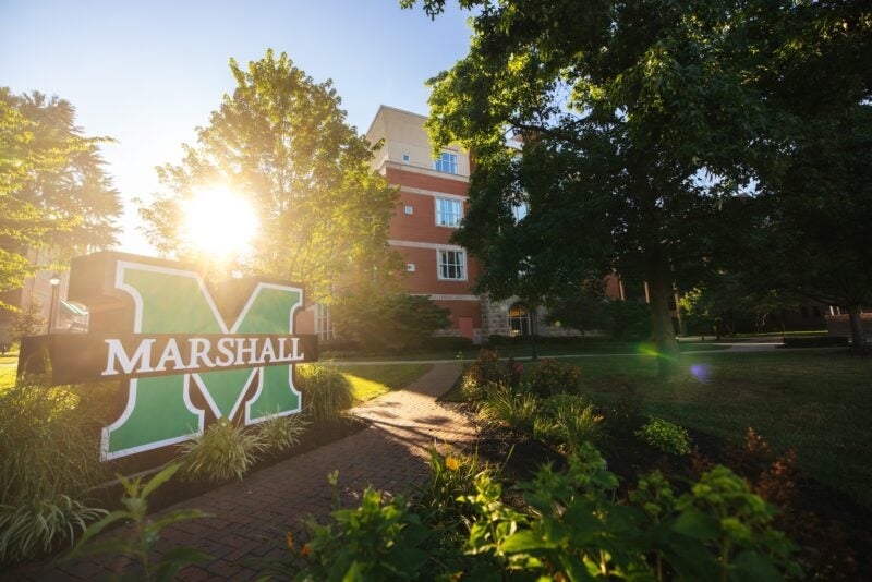 shot of block M on campus at sunset