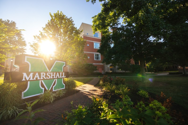 shot of block M on campus at sunset