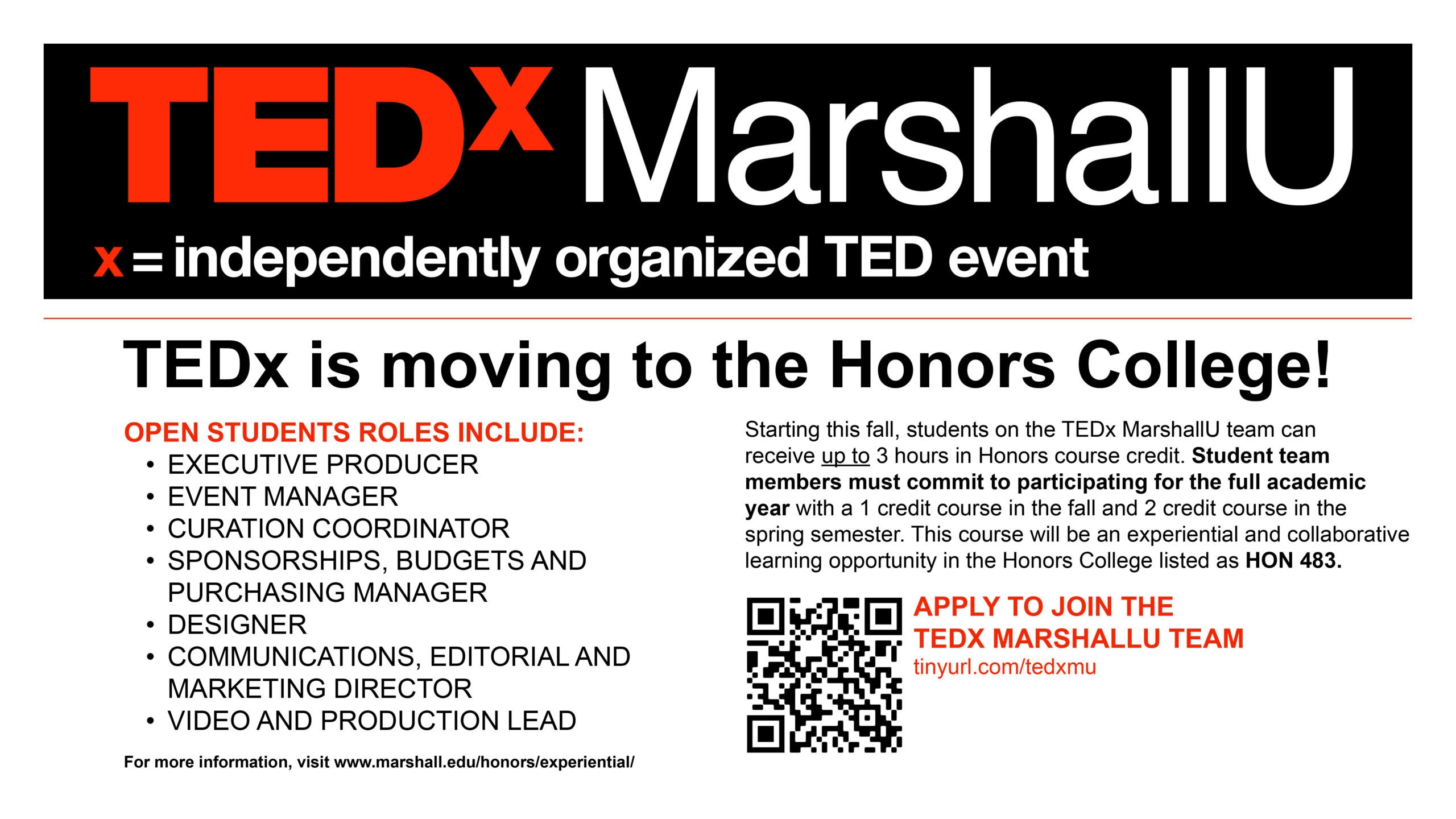 TedxMarshallU Honors Internship Course Flyer