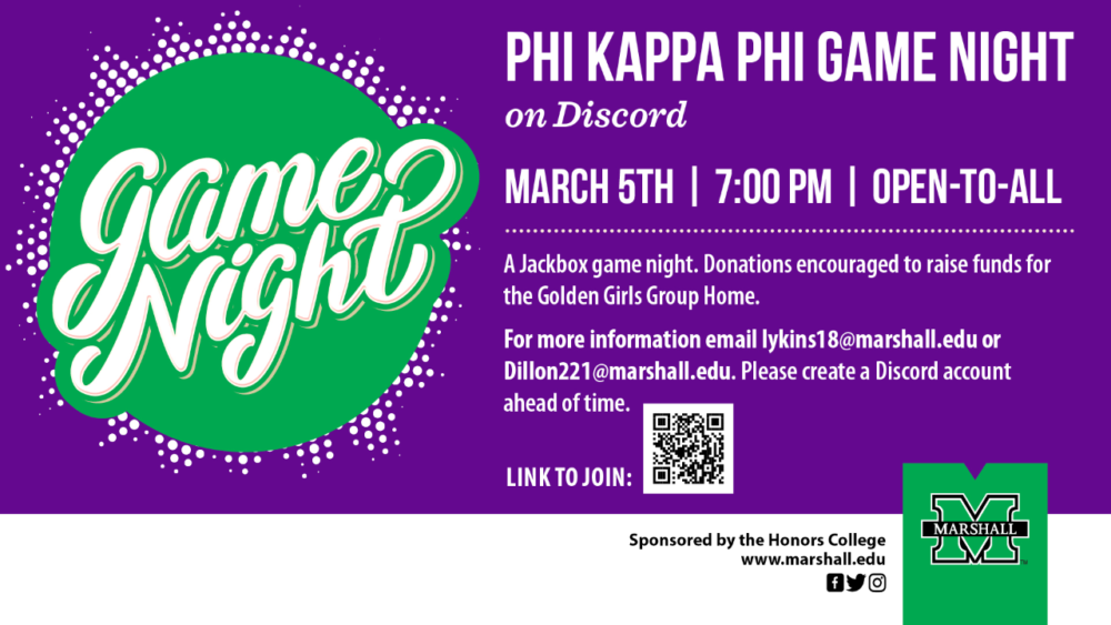 Phi Kappa Phi Game Night on March 5th 2021