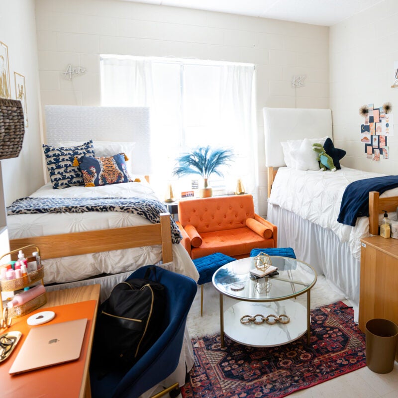 A decorated residence hall room in Marshall Commons