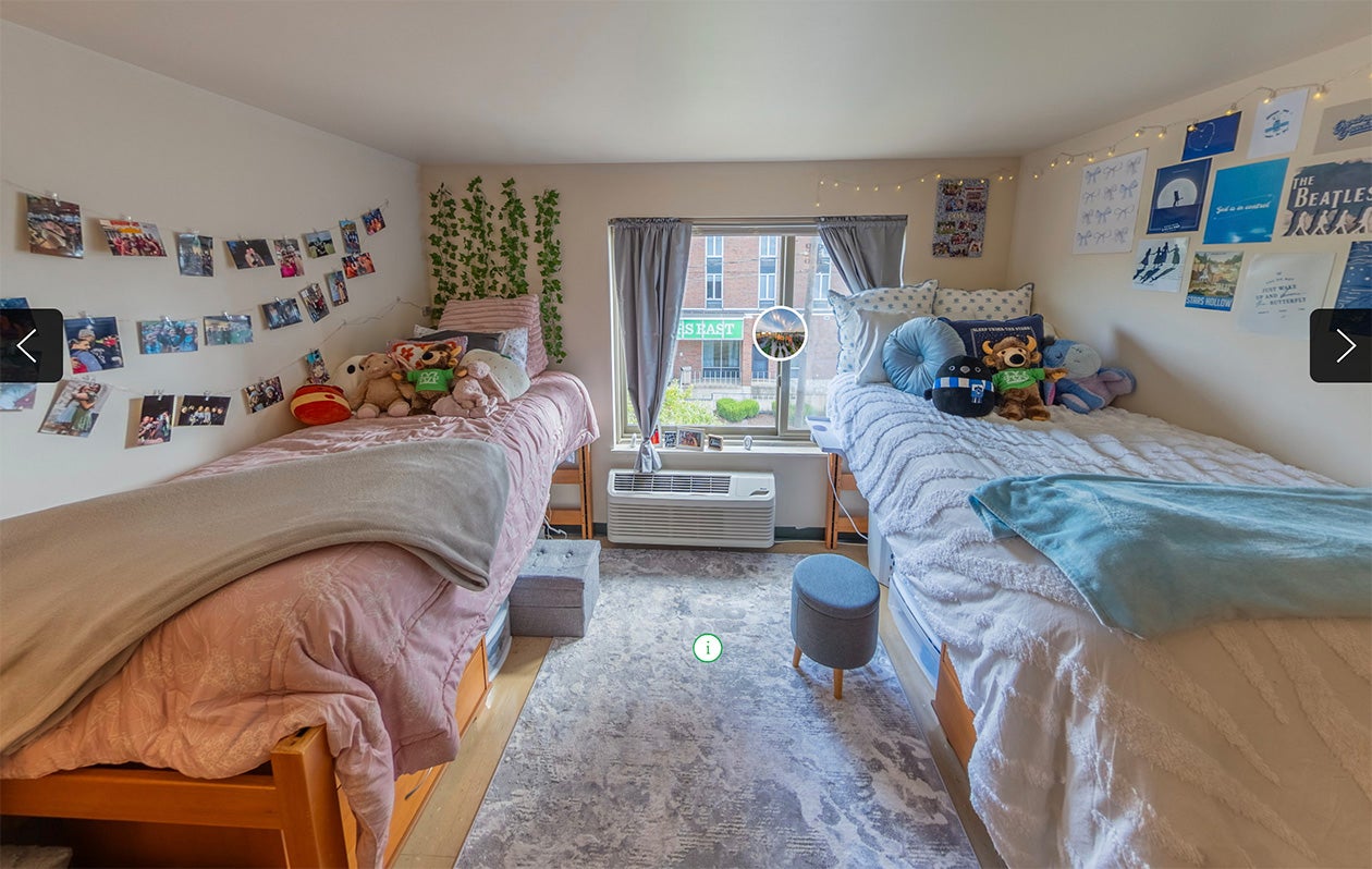 A decorated residence hall room