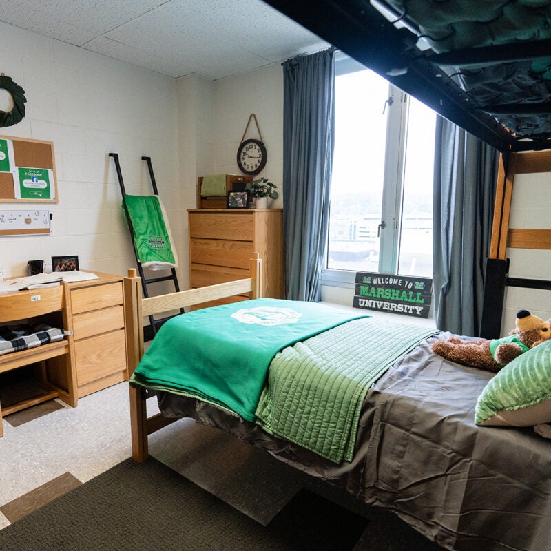 A residence hall room in Marshall University's Twin Towers