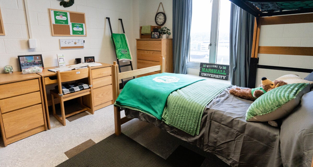 A residence hall room in Marshall University's Twin Towers