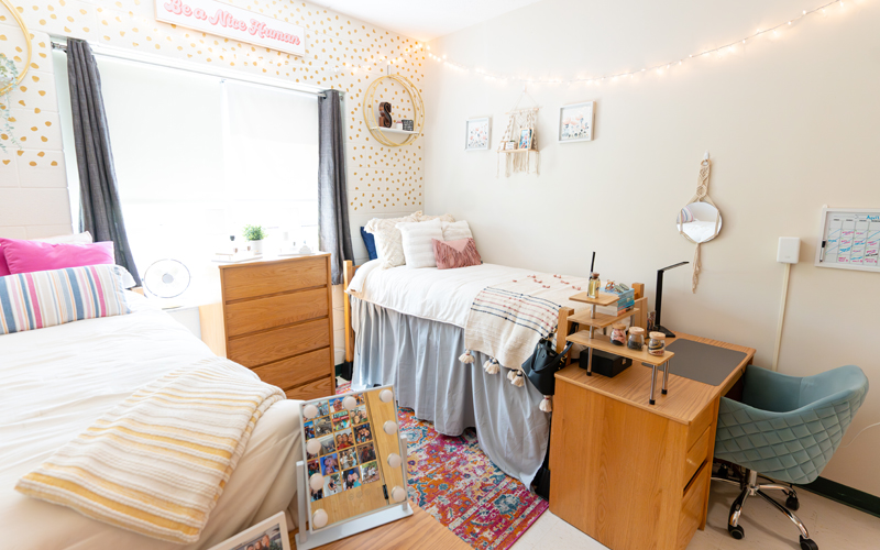 A residence hall room in Marshall Commons