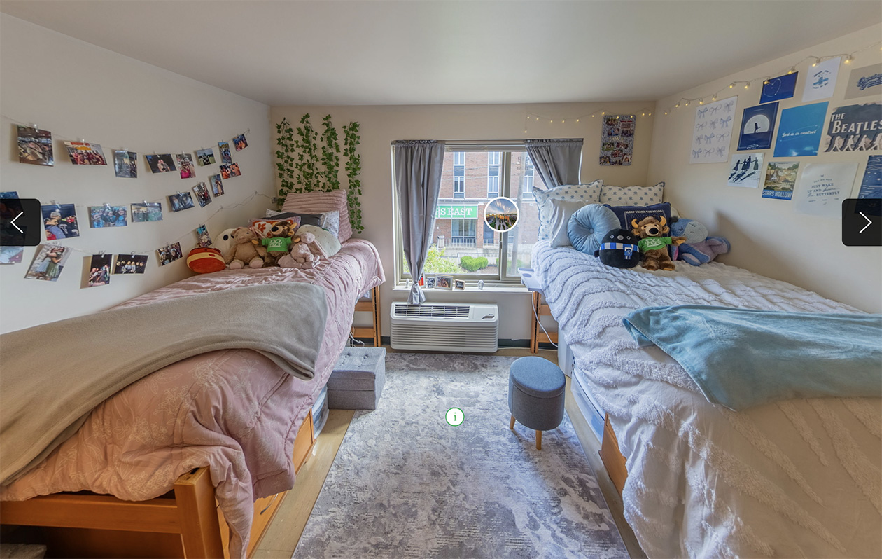 A decorated residence hall room