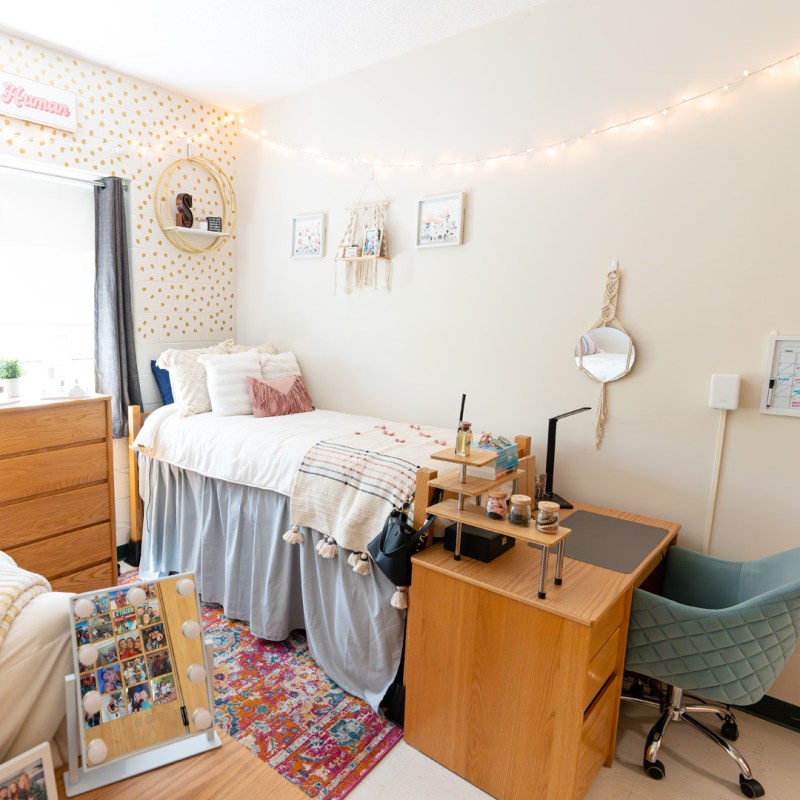 A residence hall room in Marshall Commons