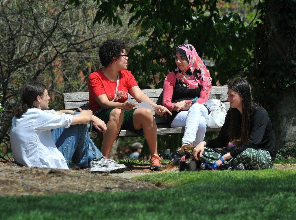 Students enjoying time together on campus