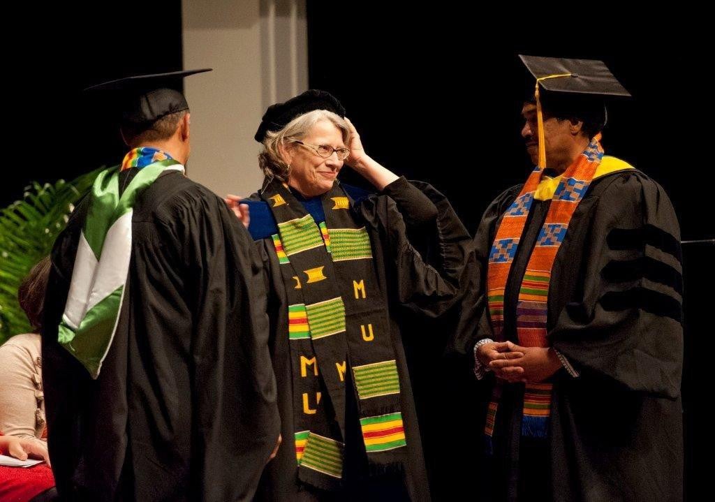 Presentation of the Akem Shield Kente Cloth to Dr. Frances Hensley, 2012 Kente Ceremony (“Knowledge is life long”)