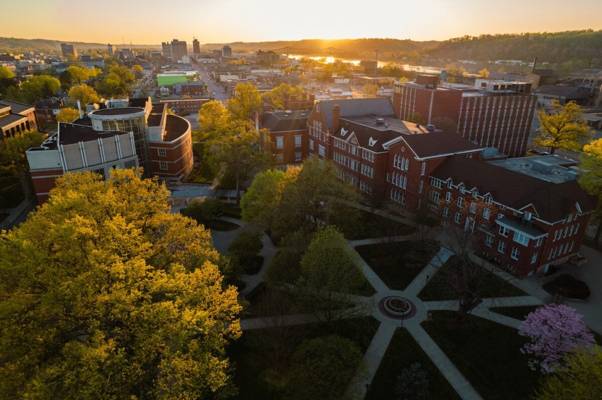 drone shot of Marshall University's Huntington campus