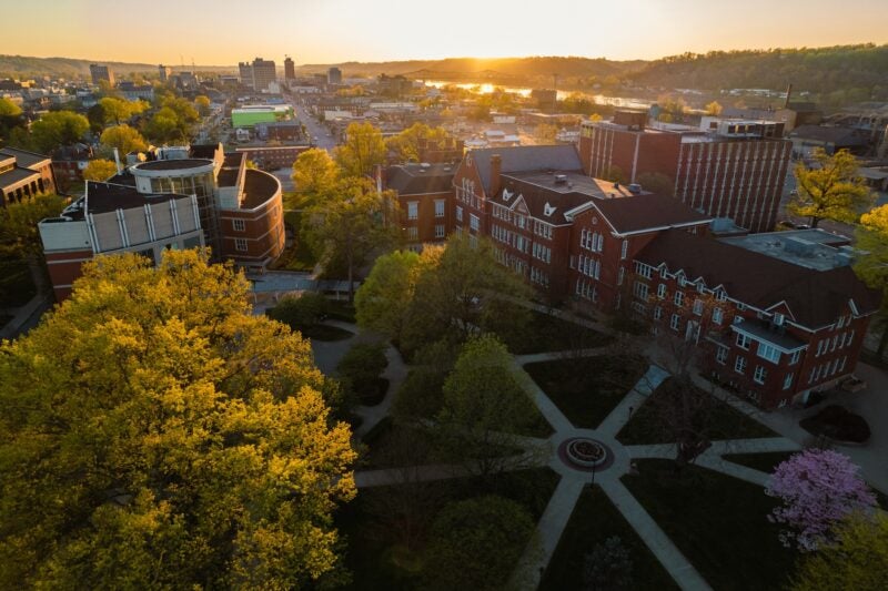 drone shot of Marshall University's Huntington campus