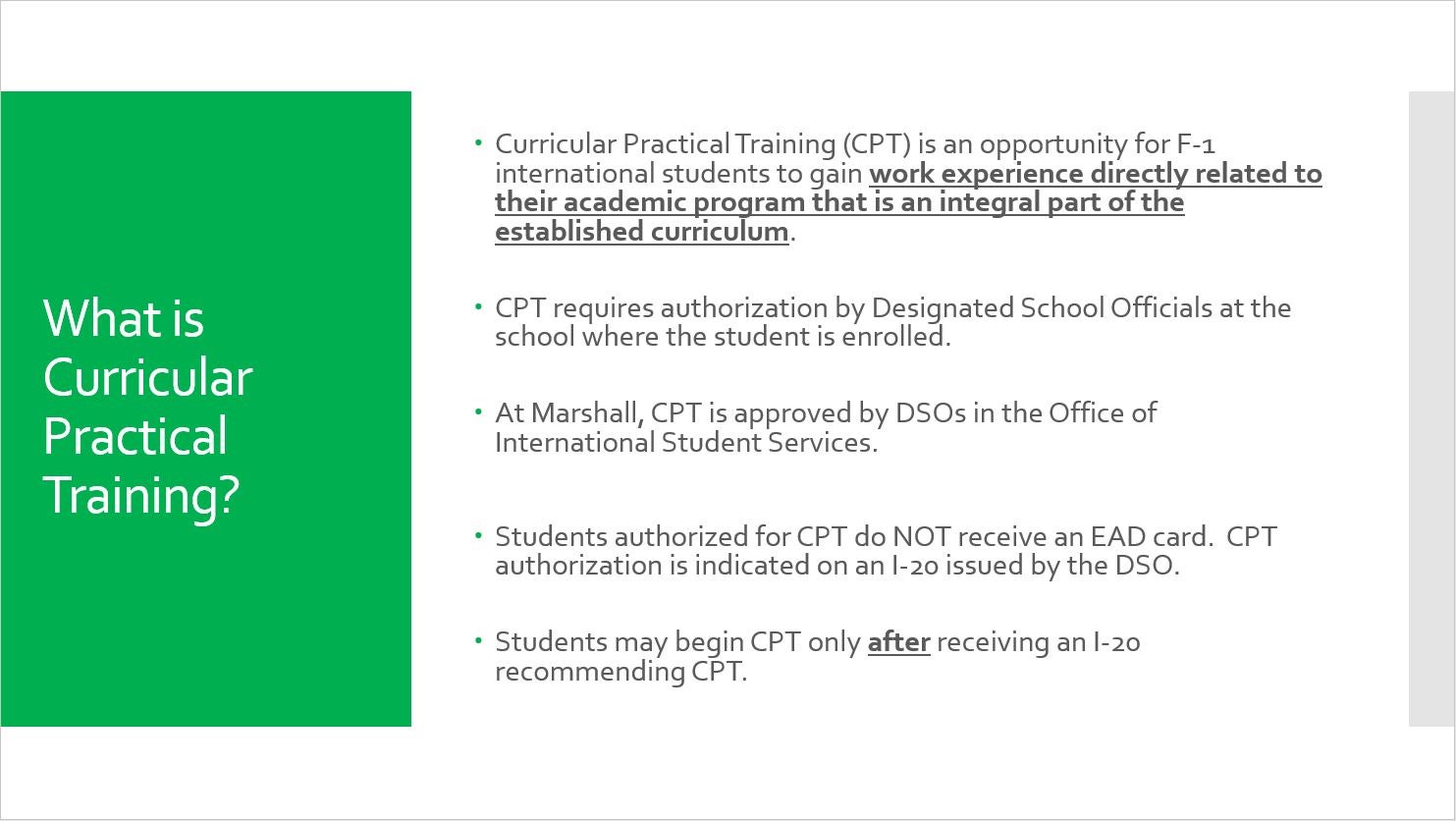 Curricular Practical Training (CPT) Online Training Module Office of